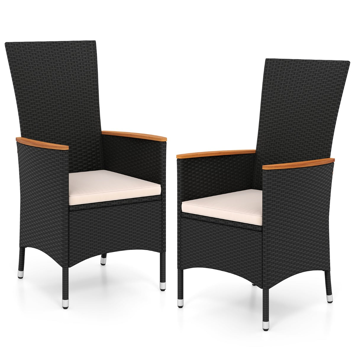 LIVSK Tuinstoelen Set van 2 - Handgevlochten PE-Rotan - Inclusief Zachte Zitkussens - Ergonomisch Ontwerp - Zwart