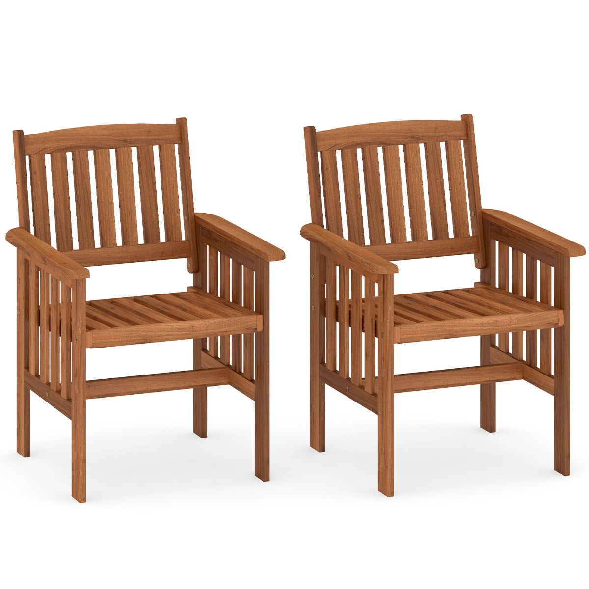 LIVSK Tuinstoelen Set van 2 - Massief Hout - Ergonomische Rugleuning - Draagvermogen tot 136 kg - Naturel