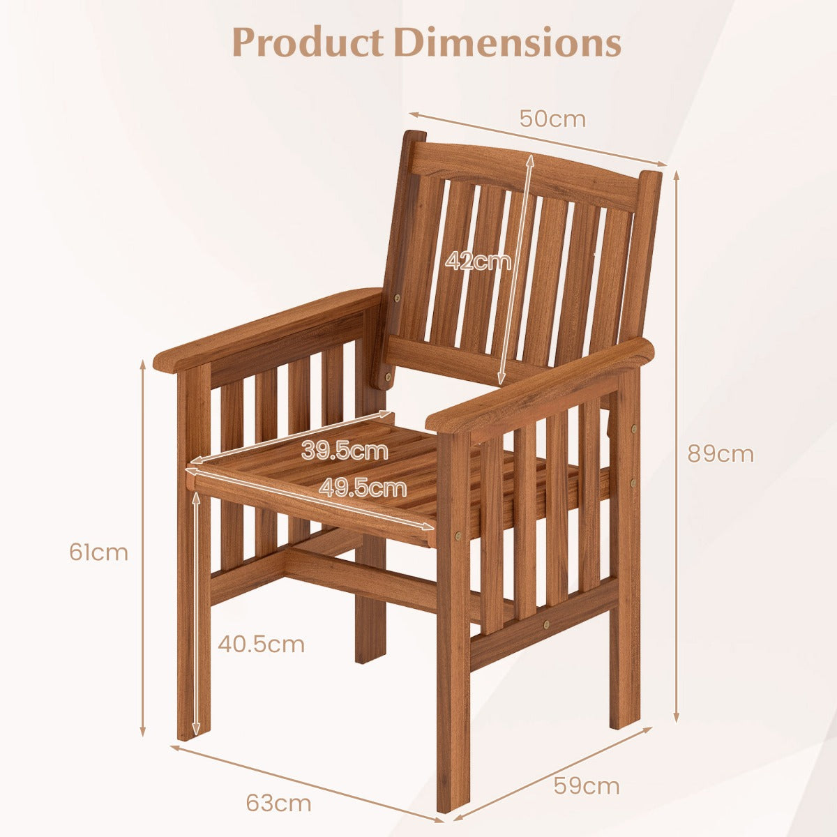 LIVSK Tuinstoelen Set van 2 - Massief Hout - Ergonomische Rugleuning - Draagvermogen tot 136 kg - Naturel