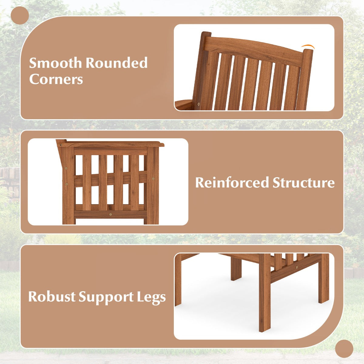 LIVSK Tuinstoelen Set van 2 - Massief Hout - Ergonomische Rugleuning - Draagvermogen tot 136 kg - Naturel