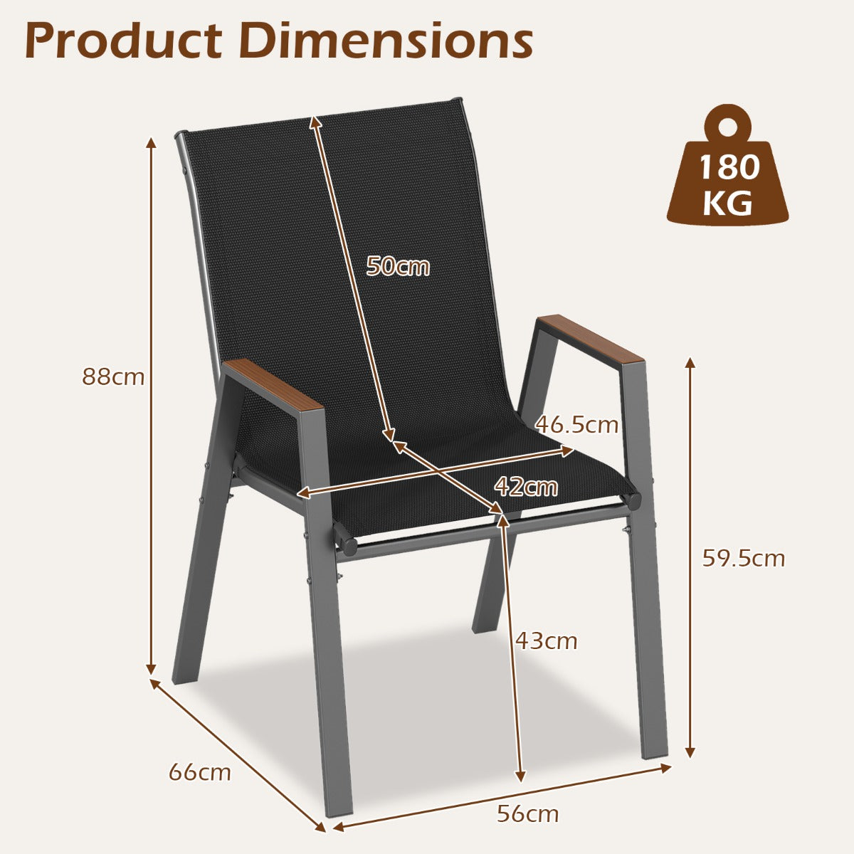 LIVSK Tuinstoelen Set van 8 - Ademend Teslin-weefsel - Ergonomische Rugleuning - Stapelbaar en Lichtgewicht - Zwart