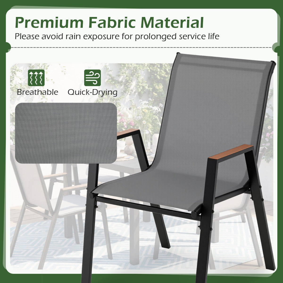 LIVSK Tuinstoelen Set van 8 - Ademend Teslin-weefsel - Ergonomische Rugleuning - Stapelbaar - Grijs