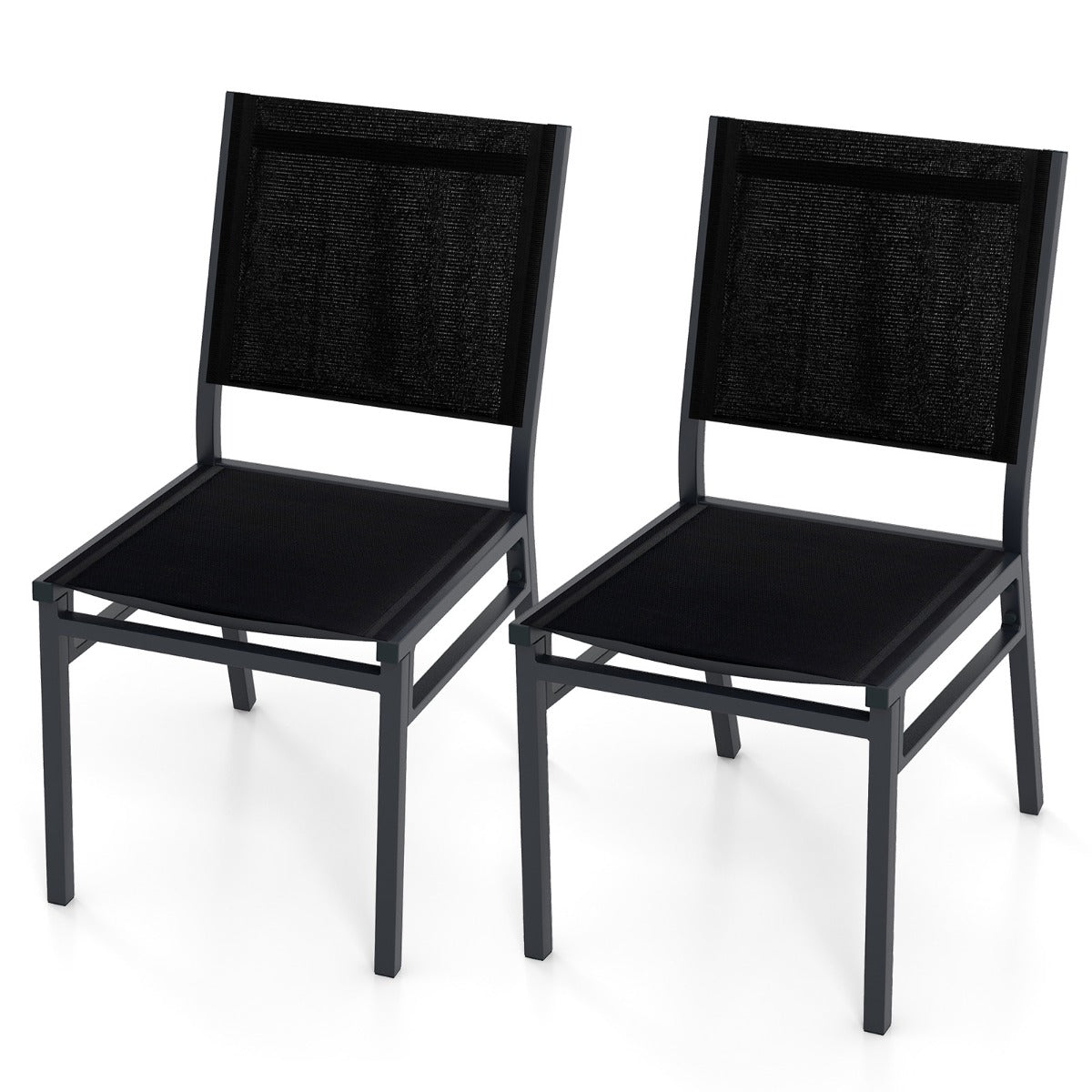 LIVSK Tuinstoelen - Stevig Aluminium Frame - Ademend en Sneldrogend - Ergonomische Rugleuning - Lichtgewicht - Zwart