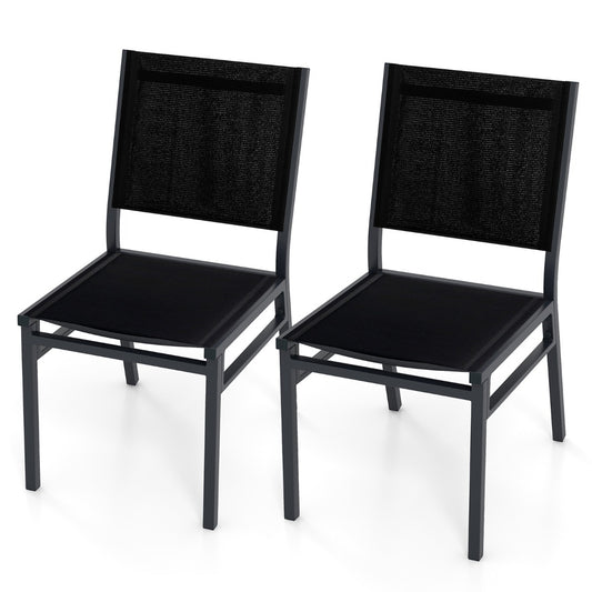 LIVSK Tuinstoelen - Stevig Aluminium Frame - Ademend en Sneldrogend - Ergonomische Rugleuning - Lichtgewicht - Zwart