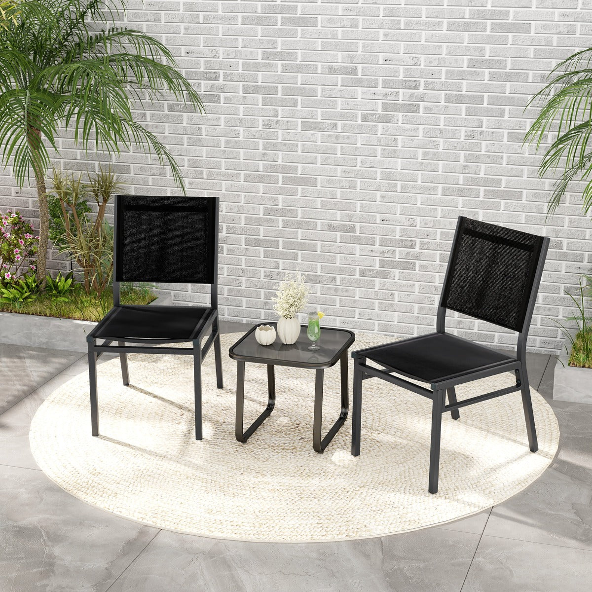 LIVSK Tuinstoelen - Stevig Aluminium Frame - Ademend en Sneldrogend - Ergonomische Rugleuning - Lichtgewicht - Zwart