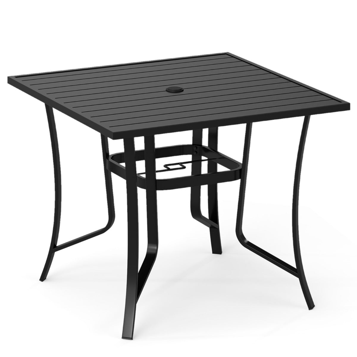 LIVSK Tuintafel met Parasolgat - Gepoedercoat Metaal - Onderhoudsvriendelijk - Stabiele Constructie - 91x91 cm - Zwart