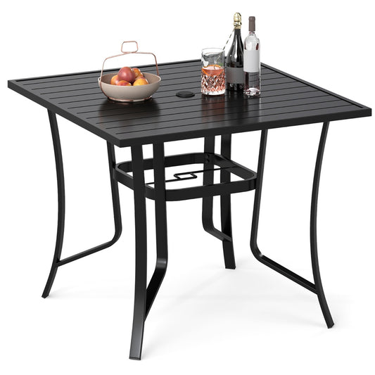 LIVSK Tuintafel met Parasolgat - Gepoedercoat Metaal - Onderhoudsvriendelijk - Stabiele Constructie - Zwart