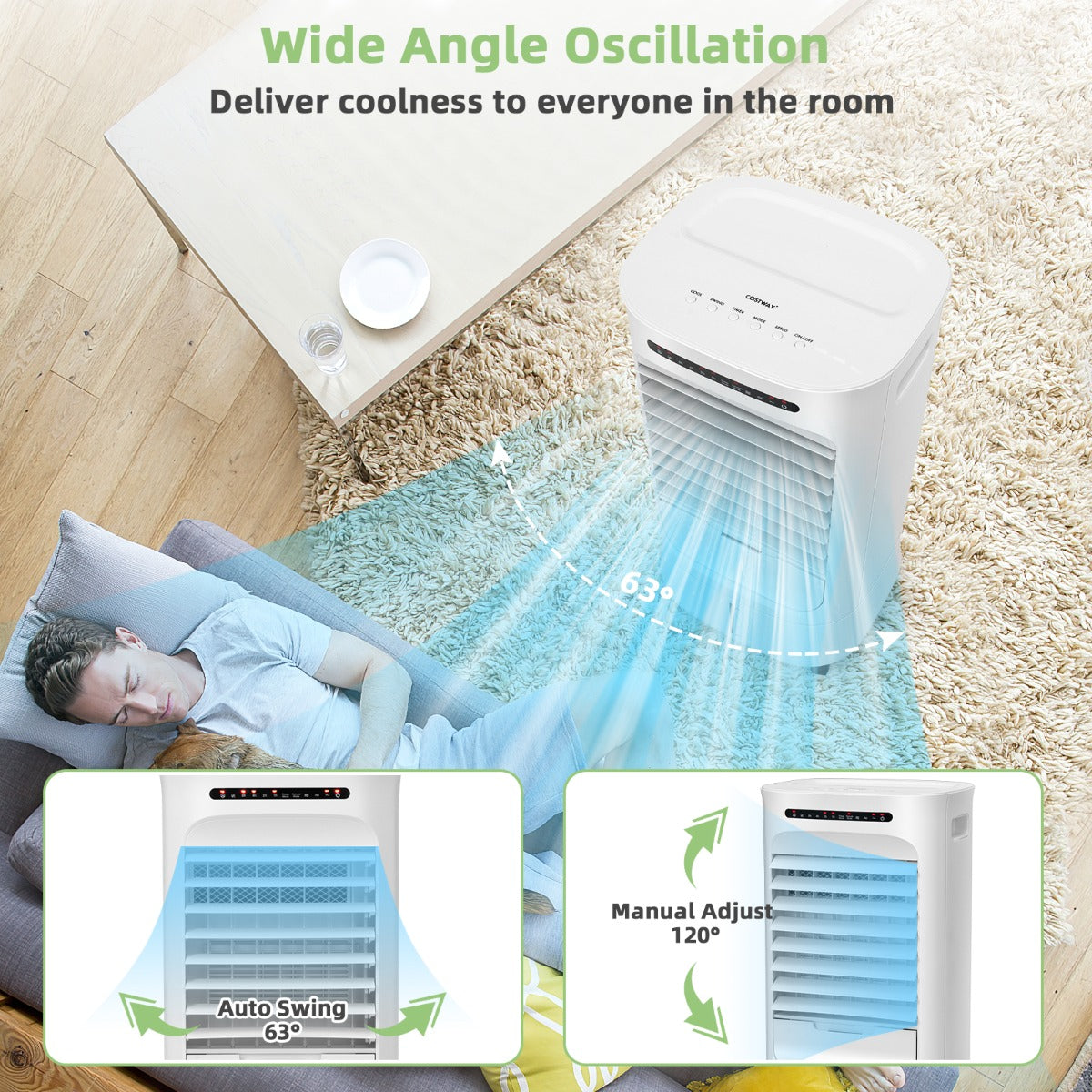 LIVSK Verdampingsluchtkoeler - 3 in 1 Ontwerp - 10L Waterreservoir - Automatische Oscillatie - Wit
