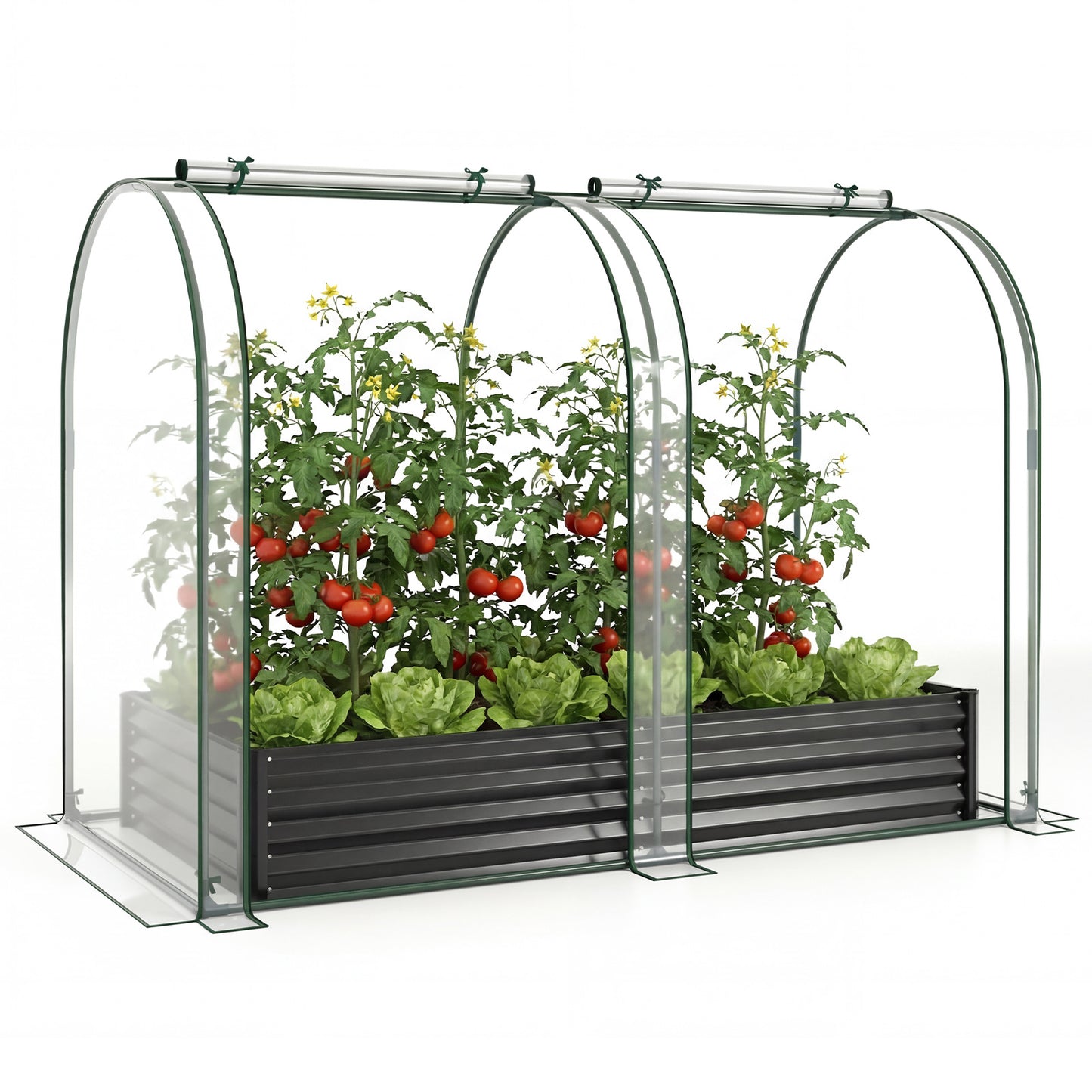 LIVSK Verhoogd Bed met Kas - 3-in-1 Ontwerp - Duurzame PVC-afdekking - Robuust Metaal - 492L Inhoud - Zwart/Zilver