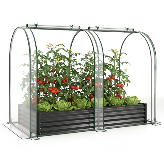 LIVSK Verhoogd Bed met Kas - 3-in-1 Ontwerp - Duurzame PVC-afdekking - Robuust Metaal - 492L Inhoud - Zwart/Zilver