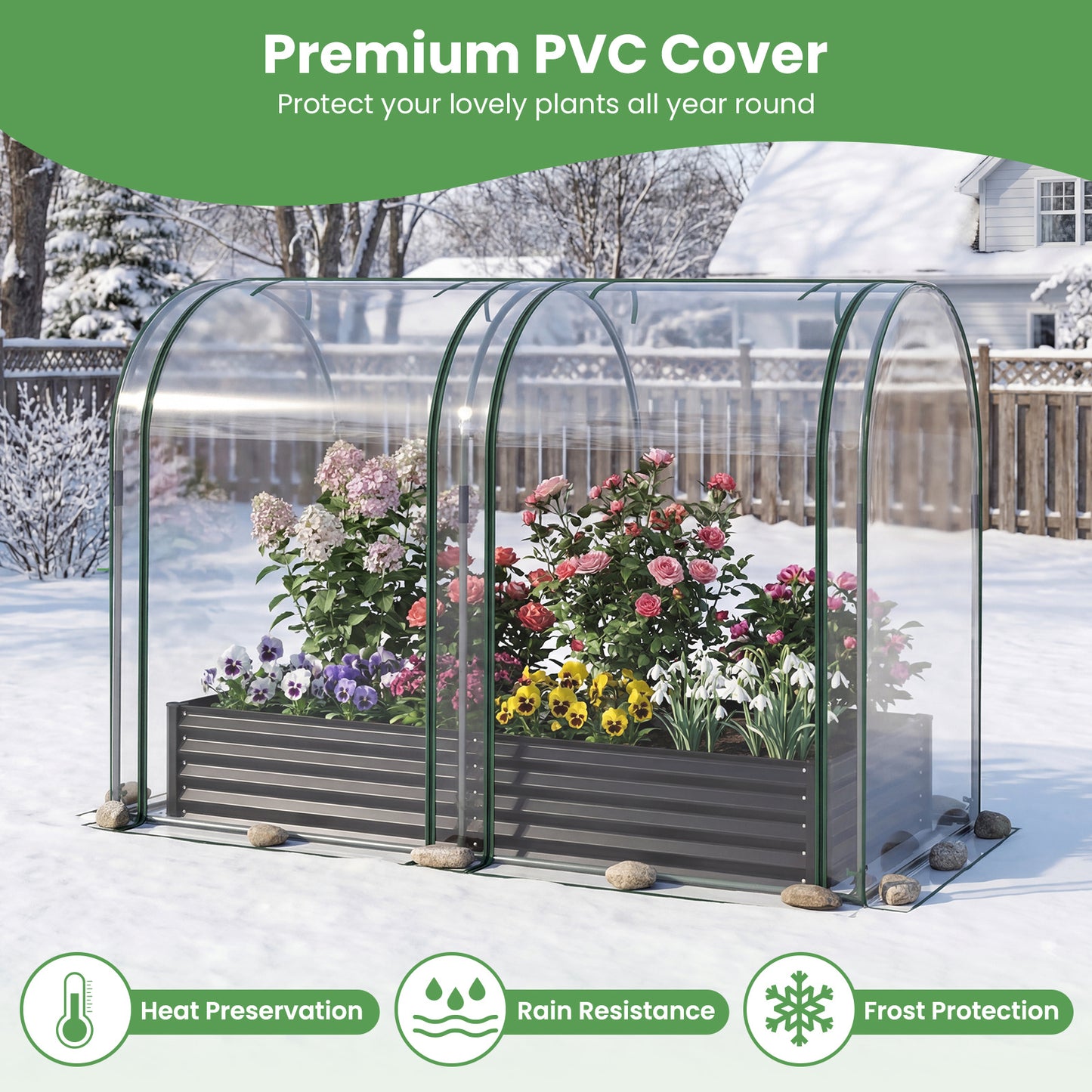 LIVSK Verhoogd Bed met Kas - 3-in-1 Ontwerp - Duurzame PVC-afdekking - Robuust Metaal - 492L Inhoud - Zwart/Zilver