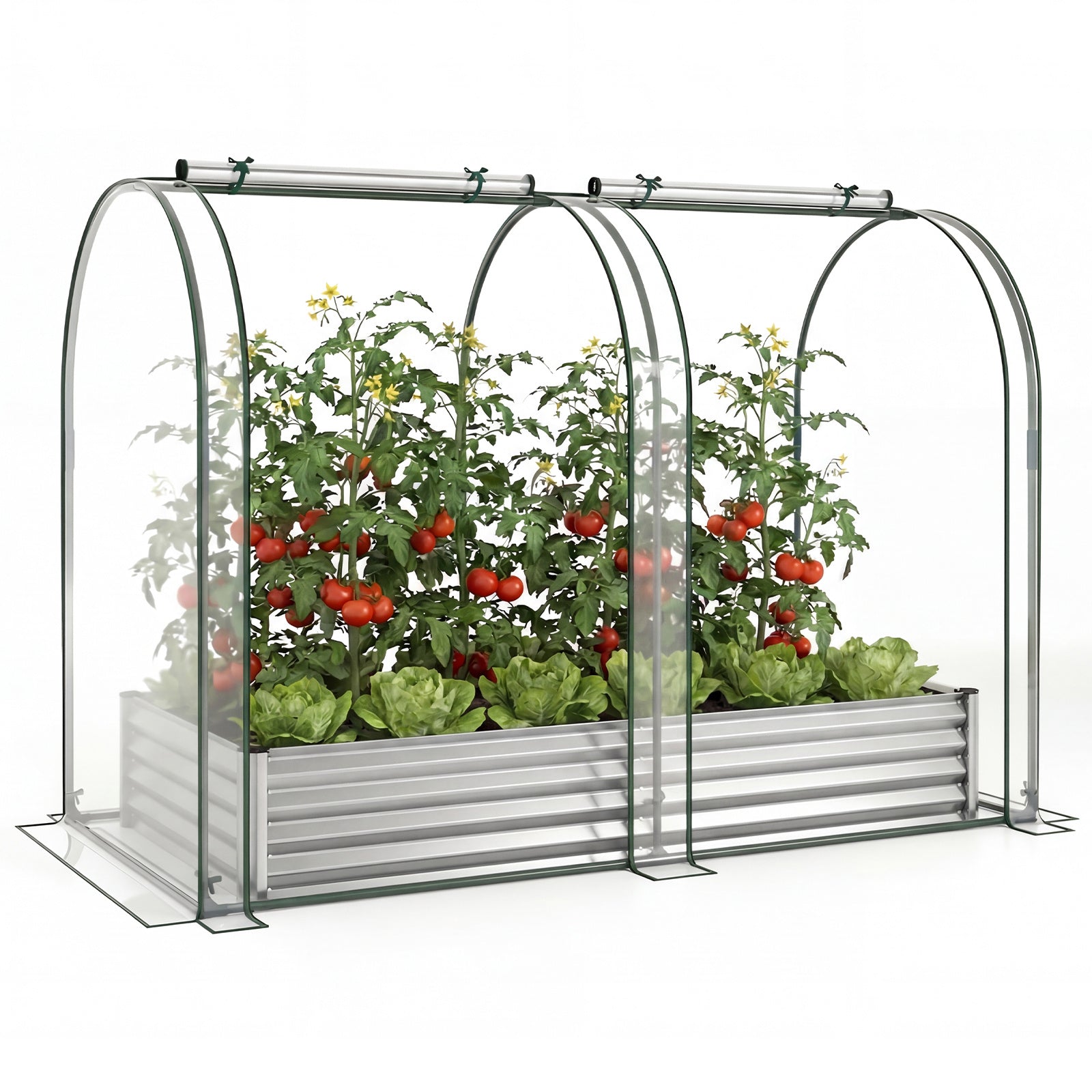 LIVSK Verhoogd Bed met Kas - 3-in-1 Ontwerp - Duurzame PVC-afdekking - Robuust Metalen Frame - 492 L Inhoud - Zwart/Zilver