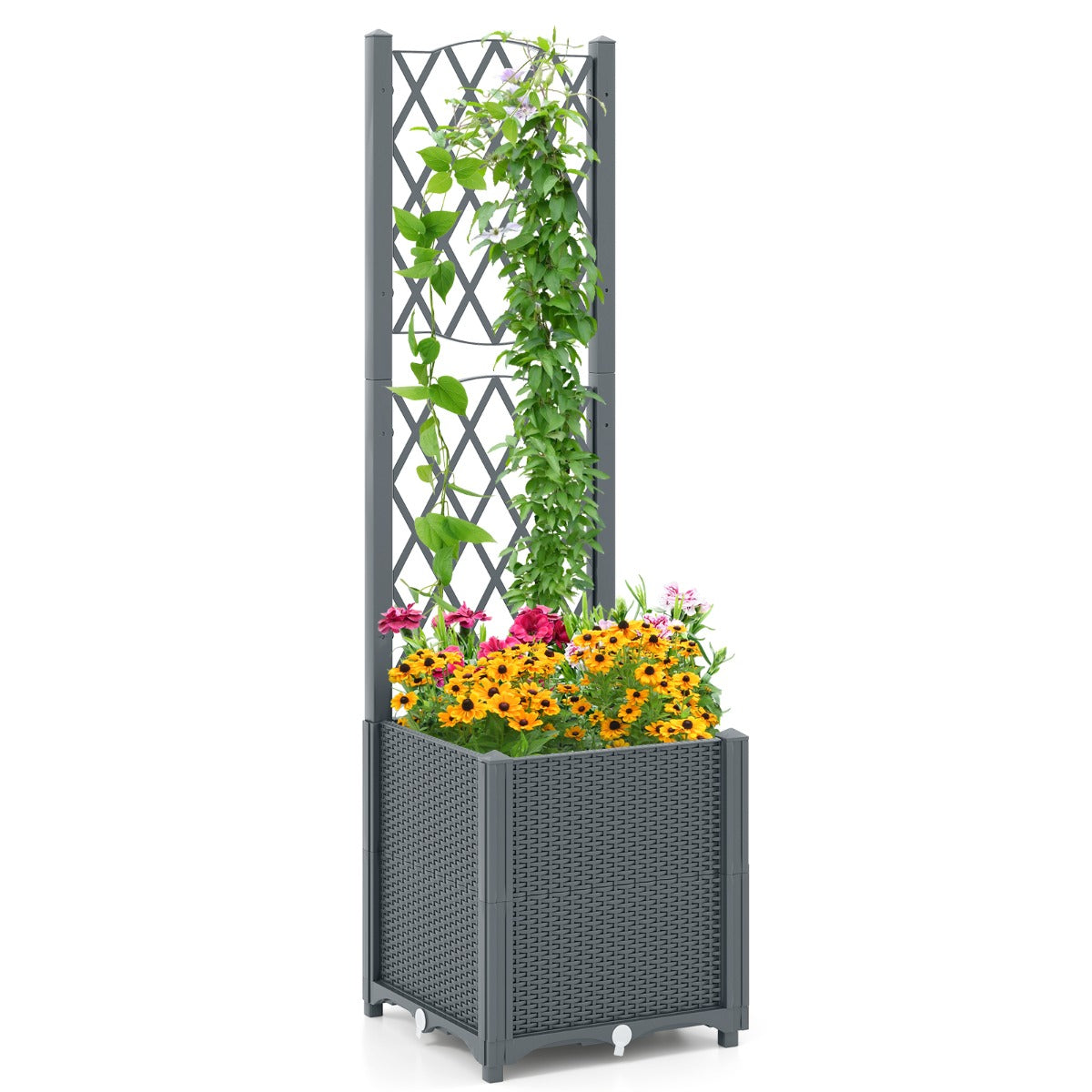 LIVSK Verhoogd Tuinbed 2-in-1 - Zelfbewateringssysteem - Uitbreidbaar Ontwerp - Stevig PP-Materiaal - 40 x 40 x 140 cm - Grijs