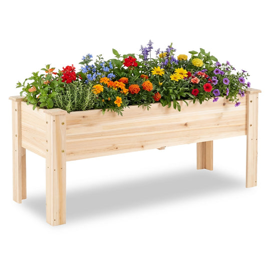 LIVSK Verhoogd Tuinbed - Duurzaam Cederhout - Comfortabele Hoogte 51 cm - Drainagegaten - Voor Groenten en Bloemen - Naturel
