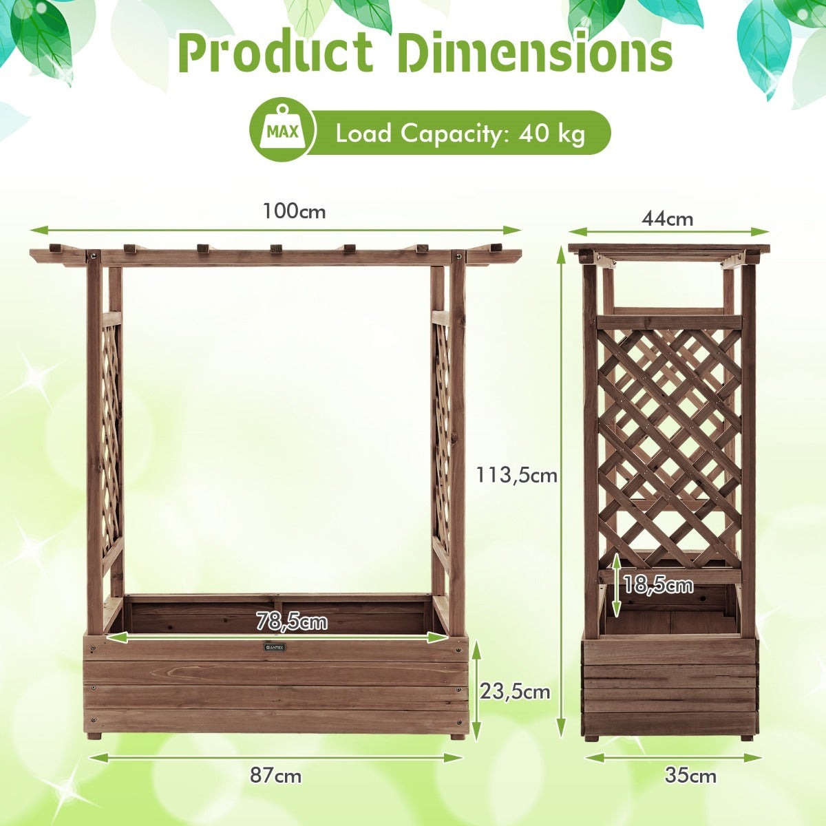 LIVSK Verhoogd Tuinbed met Latwerk - Massief Houten Frame - 4 Drainagegaten - Eenvoudige Montage - Bruin