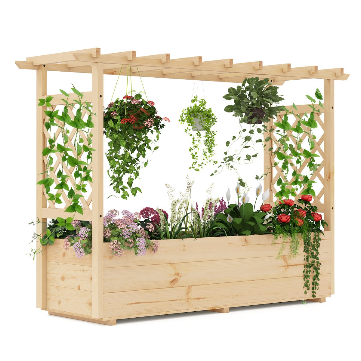 LIVSK Verhoogde Houten Plantenbak - 100% Vurenhout - Efficiënt Drainagesysteem - Ideaal voor Tuin en Balkon - Natuurlijk