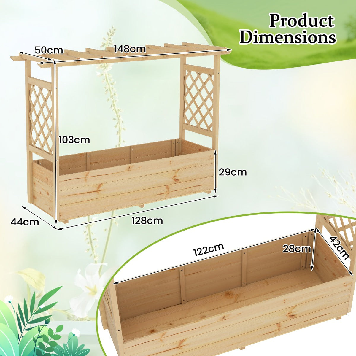LIVSK Verhoogde Houten Plantenbak - 100% Vurenhout - Efficiënt Drainagesysteem - Ideaal voor Tuin en Balkon - Natuurlijk