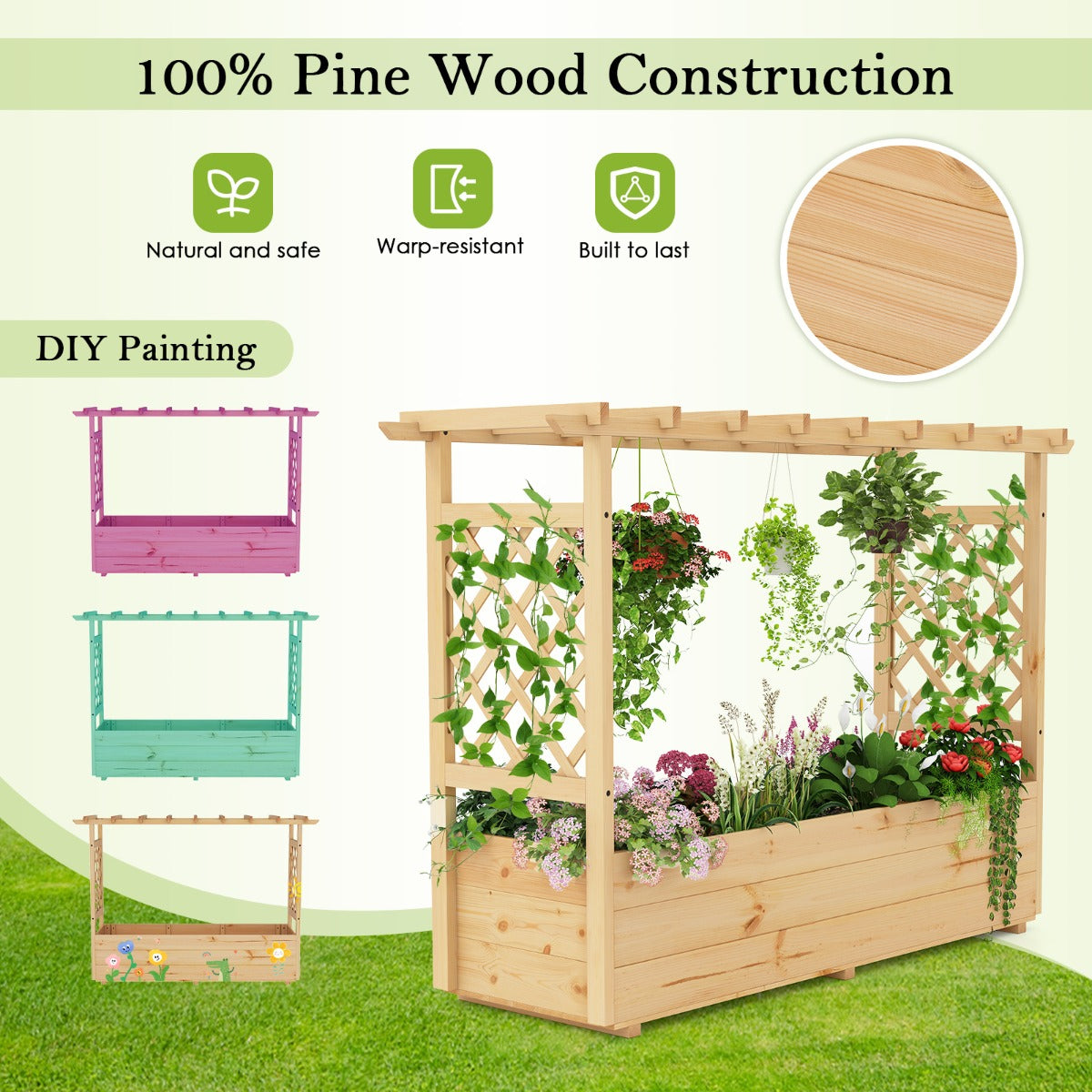 LIVSK Verhoogde Houten Plantenbak - 100% Vurenhout - Efficiënt Drainagesysteem - Ideaal voor Tuin en Balkon - Natuurlijk