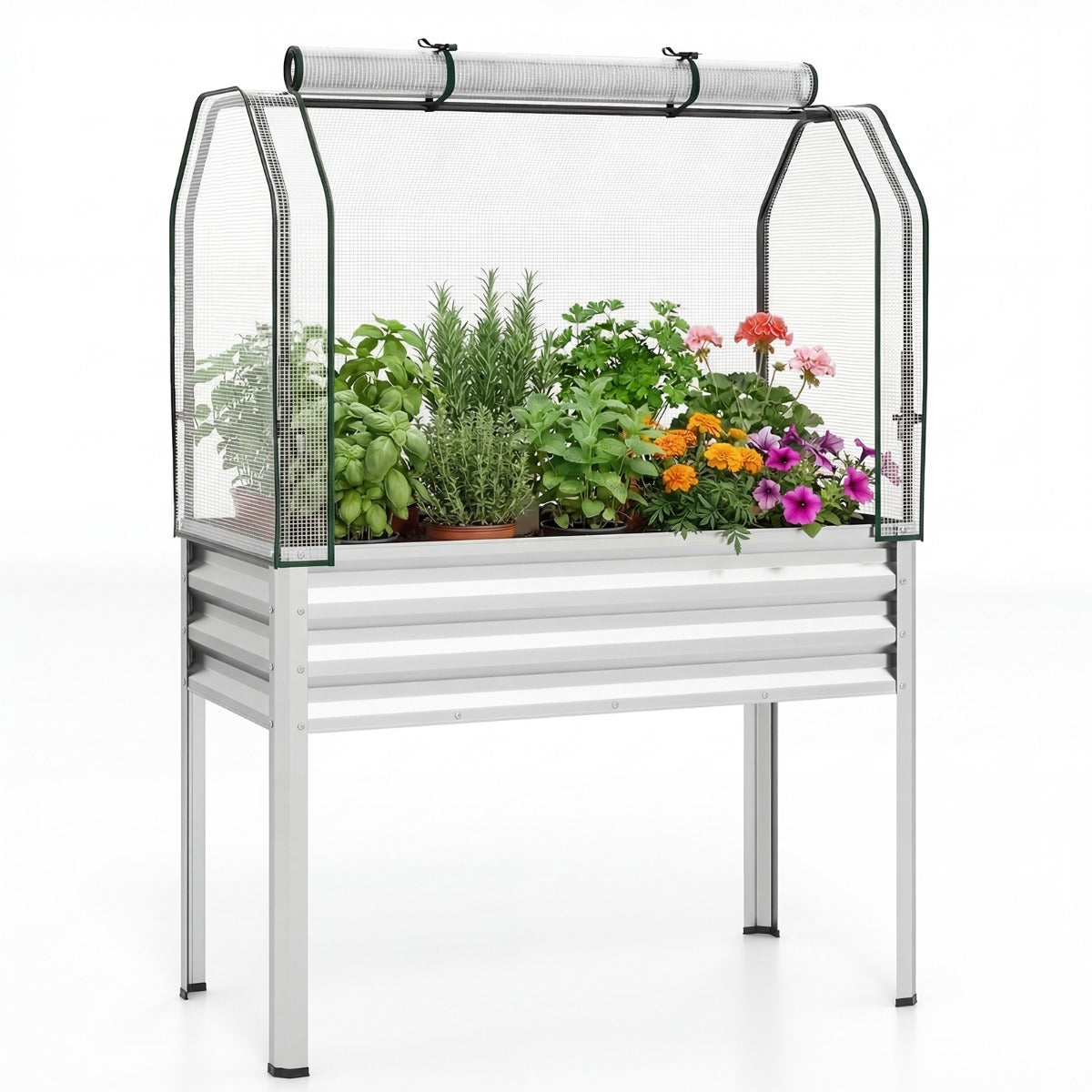 LIVSK Verhoogde Plantenbak - Comfortabele Werkhoogte 81 cm - Rolbare Deuren - 142 L Inhoud - Weerbestendig Metaal -