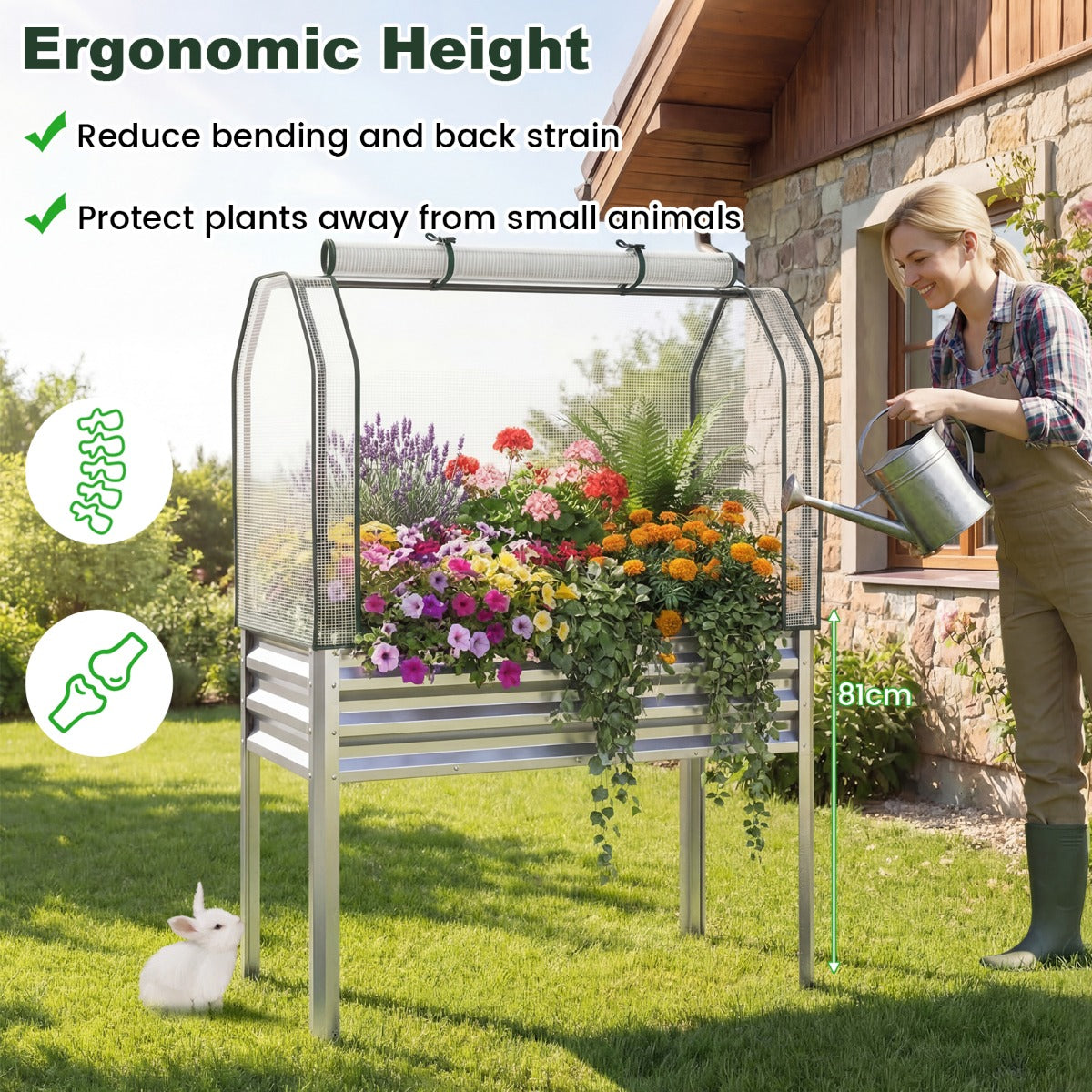 LIVSK Verhoogde Plantenbak - Comfortabele Werkhoogte 81 cm - Rolbare Deuren - 142 L Inhoud - Weerbestendig Metaal -