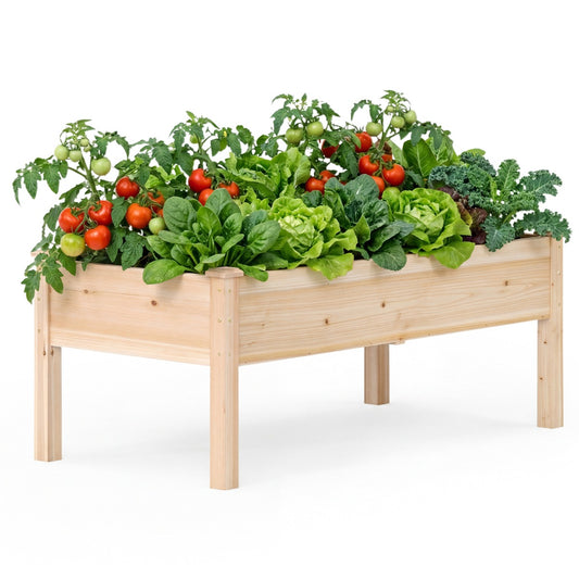 LIVSK Verhoogde Plantenbak - Duurzaam Dennenhout - Eenvoudige Montage - Afwateringsgaten - 122 x 62 x 48 cm - Naturel