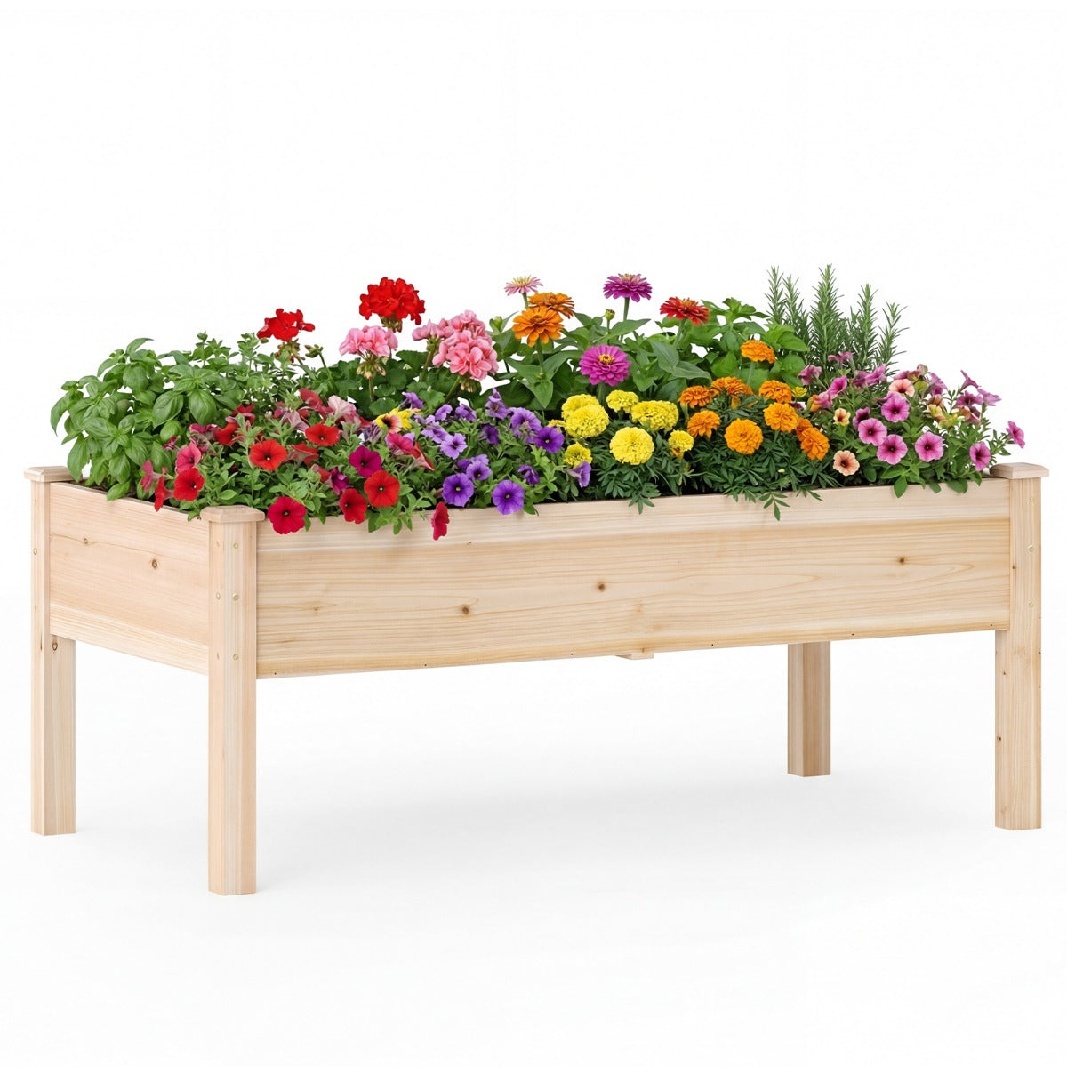 LIVSK Verhoogde Plantenbak - Duurzaam Dennenhout - Eenvoudige Montage - Afwateringsgaten - 122 x 62 x 48 cm - Naturel