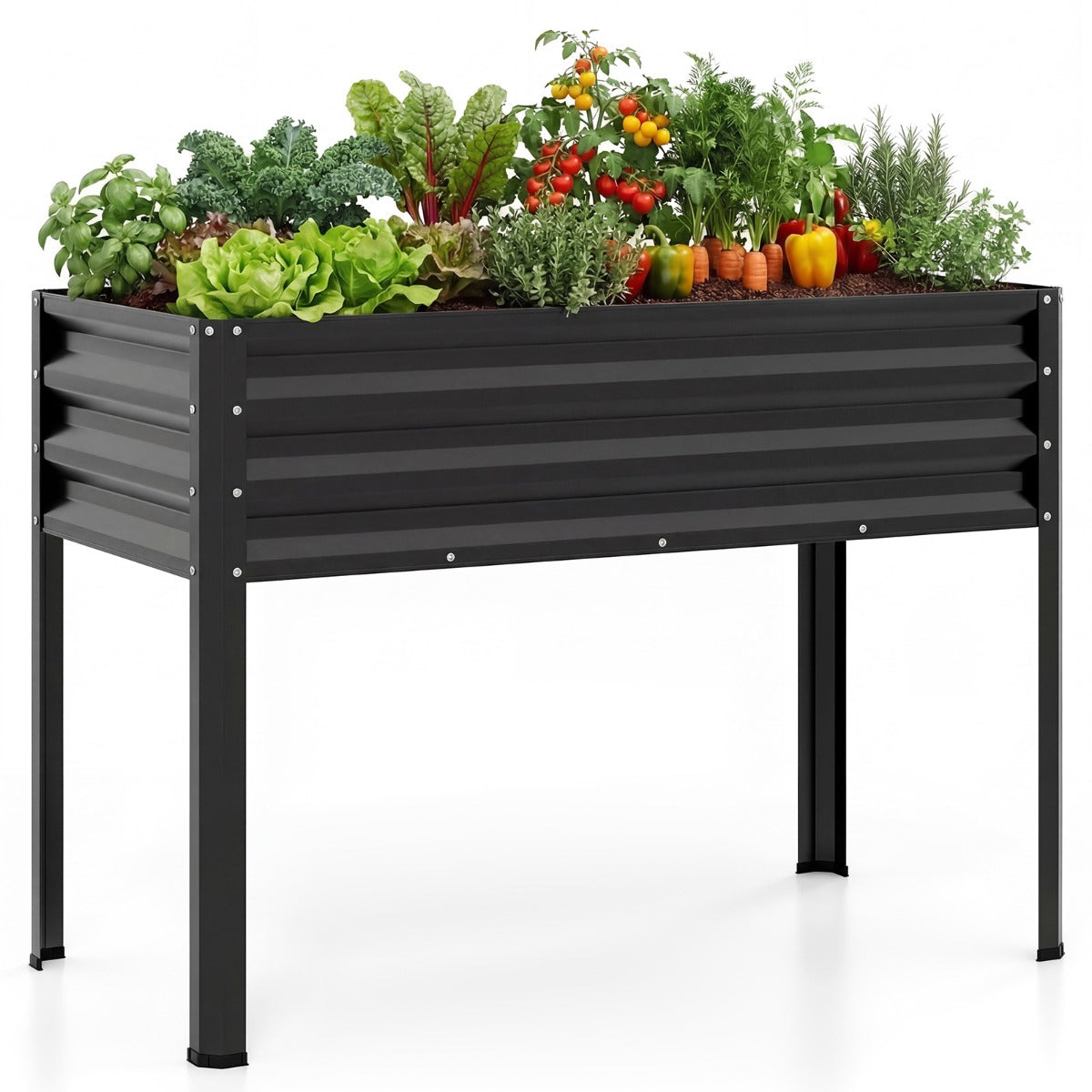 LIVSK Verhoogde Plantenbak - Ergonomisch Ontwerp - Weerbestendig Metaal - Grote Capaciteit 142L - Zwart