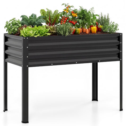 LIVSK Verhoogde Plantenbak - Ergonomisch Ontwerp - Weerbestendig Metaal - Grote Capaciteit 142L - Zwart