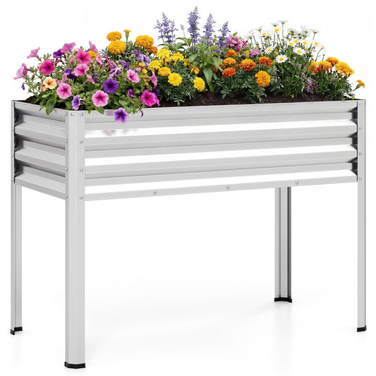 LIVSK Verhoogde Plantenbak - Ergonomische Werkhoogte 81 cm - Robuust Gegalvaniseerd Metaal - 142 Liter Inhoud - Zwart/Grijs/Zilver