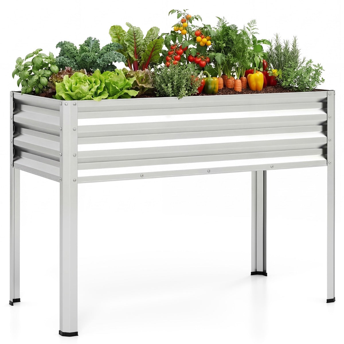 LIVSK Verhoogde Plantenbak - Ergonomische Werkhoogte 81 cm - Robuust Gegalvaniseerd Metaal - 142 Liter Inhoud - Zwart/Grijs/Zilver
