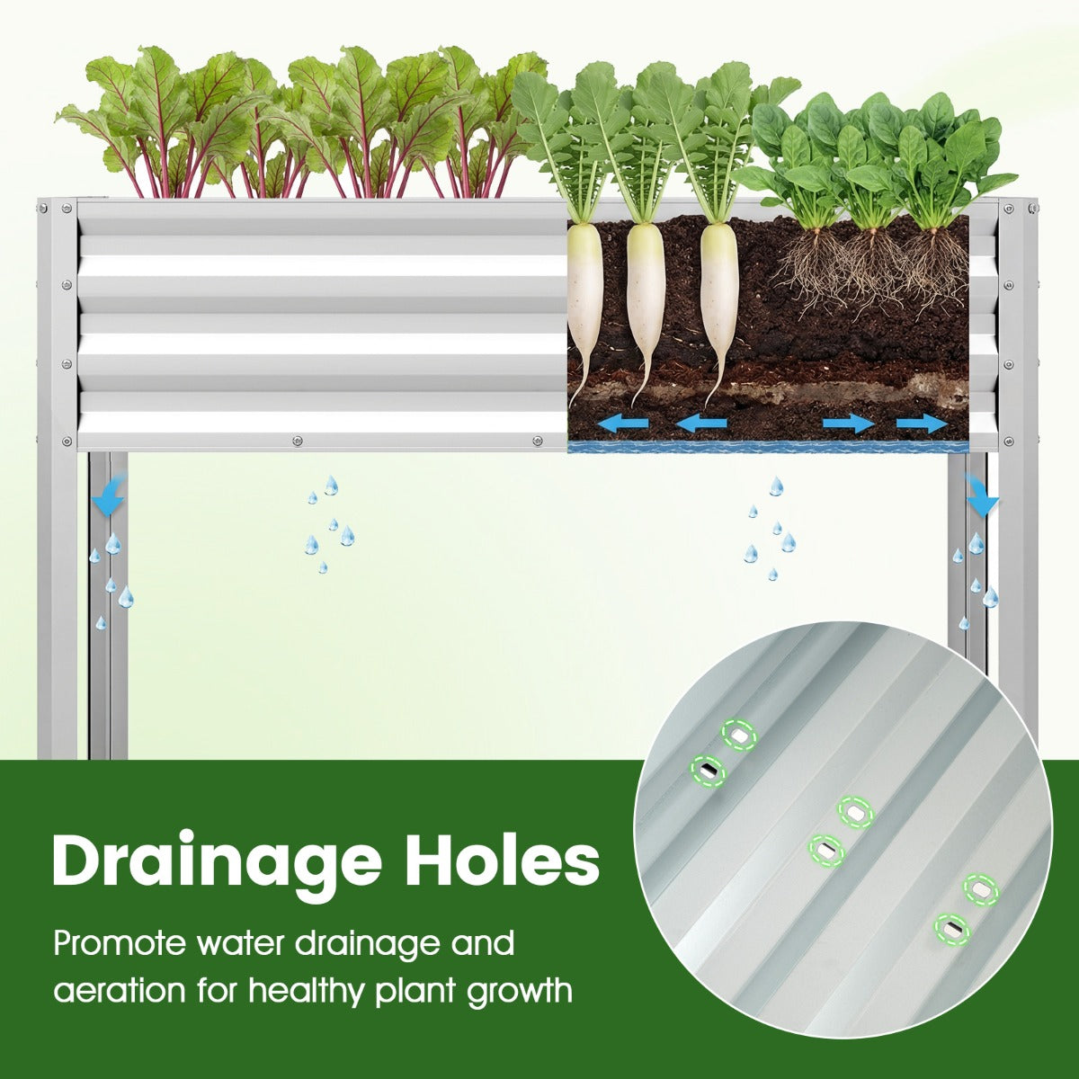 LIVSK Verhoogde Plantenbak - Ergonomische Werkhoogte 81 cm - Robuust Gegalvaniseerd Metaal - 142 Liter Inhoud - Zwart/Grijs/Zilver
