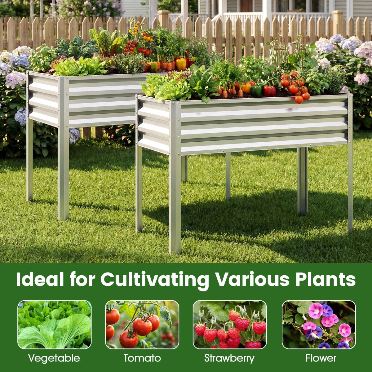 LIVSK Verhoogde Plantenbak - Ergonomische Werkhoogte 81 cm - Robuust Gegalvaniseerd Metaal - 142 Liter Inhoud - Zwart/Grijs/Zilver