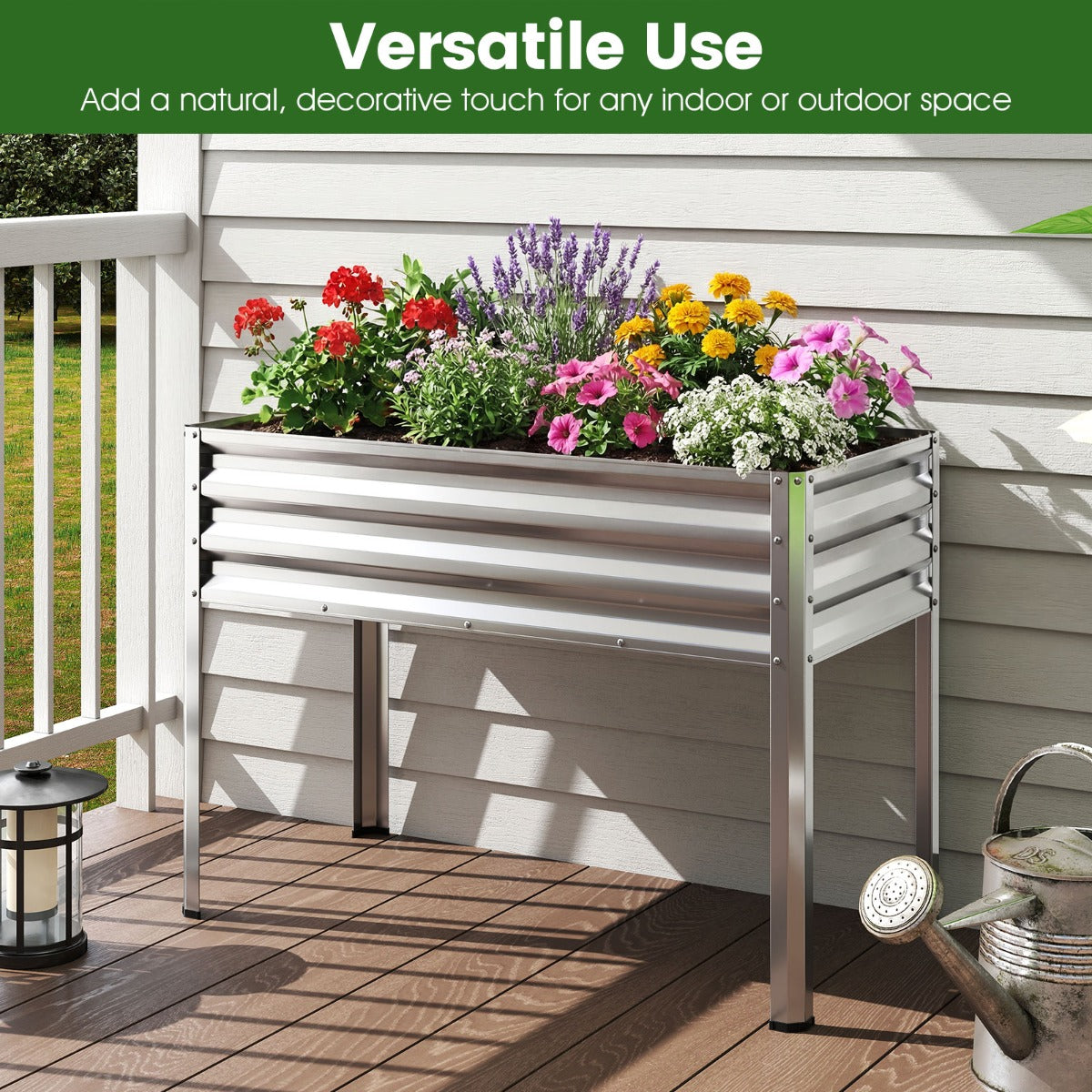 LIVSK Verhoogde Plantenbak - Ergonomische Werkhoogte 81 cm - Robuust Gegalvaniseerd Metaal - 142 Liter Inhoud - Zwart/Grijs/Zilver