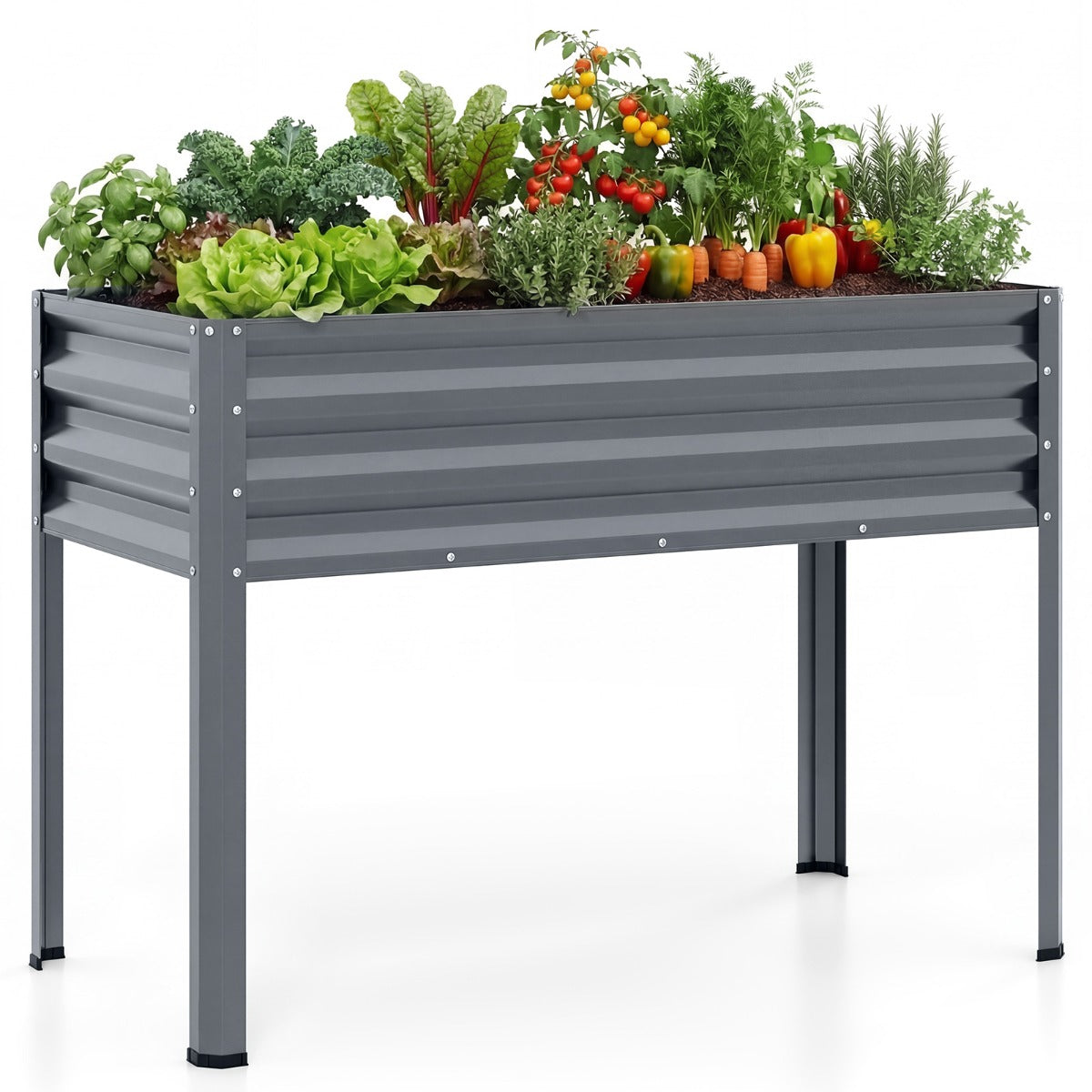 LIVSK Verhoogde Plantenbak - Ergonomische Werkhoogte 81 cm - Robuust Metaal - 142 L Inhoud - Zwart/Grijs/Zilver