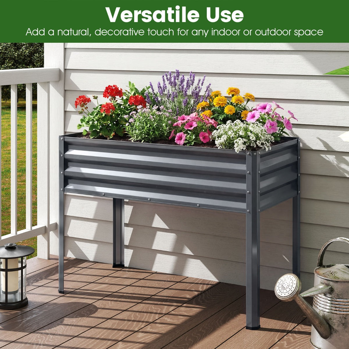 LIVSK Verhoogde Plantenbak - Ergonomische Werkhoogte 81 cm - Robuust Metaal - 142 L Inhoud - Zwart/Grijs/Zilver