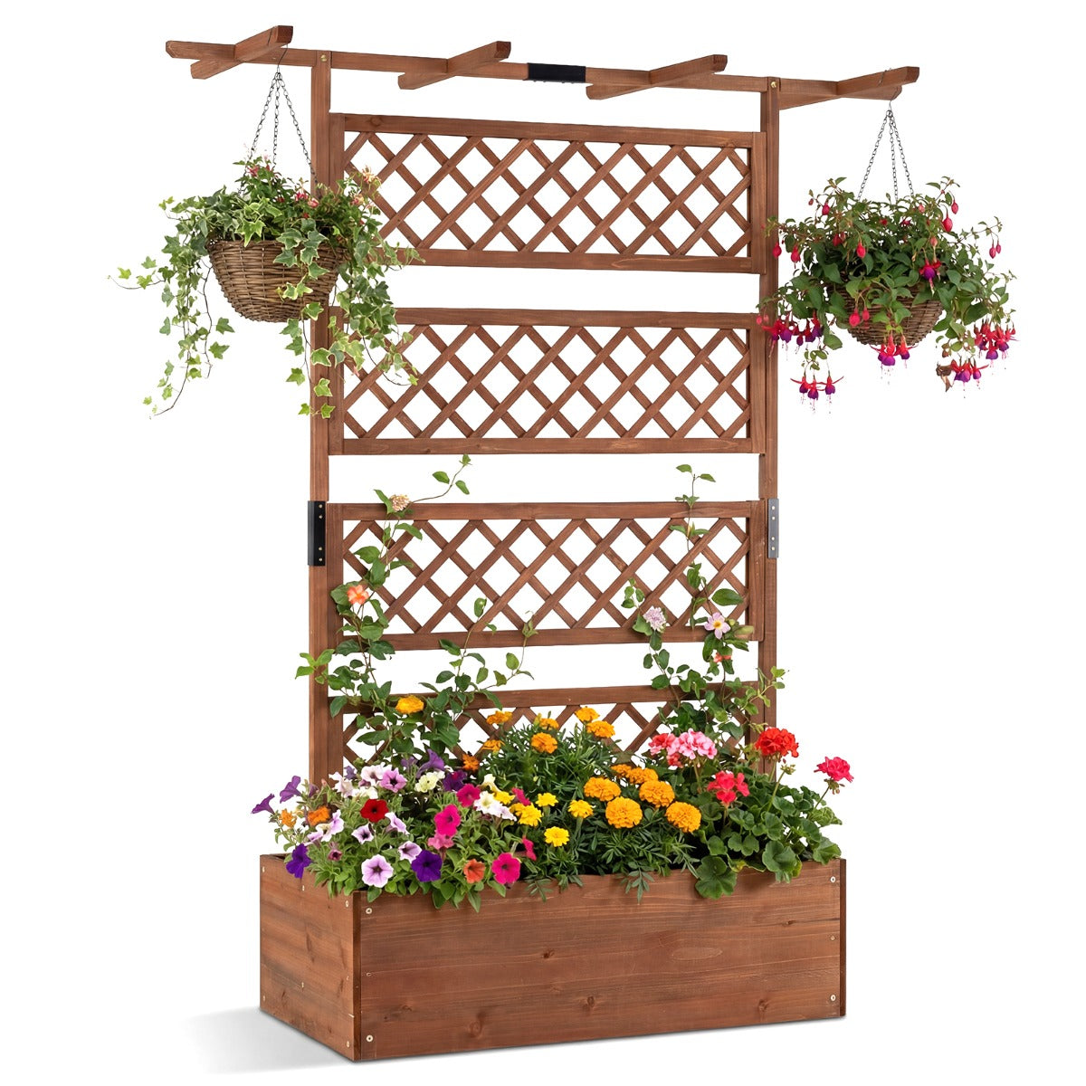 LIVSK Verhoogde Plantenbak - Houten Met Latwerk - Ruime Kweekruimte 97x52x27 cm - Stevig & Duurzaam - Bruin