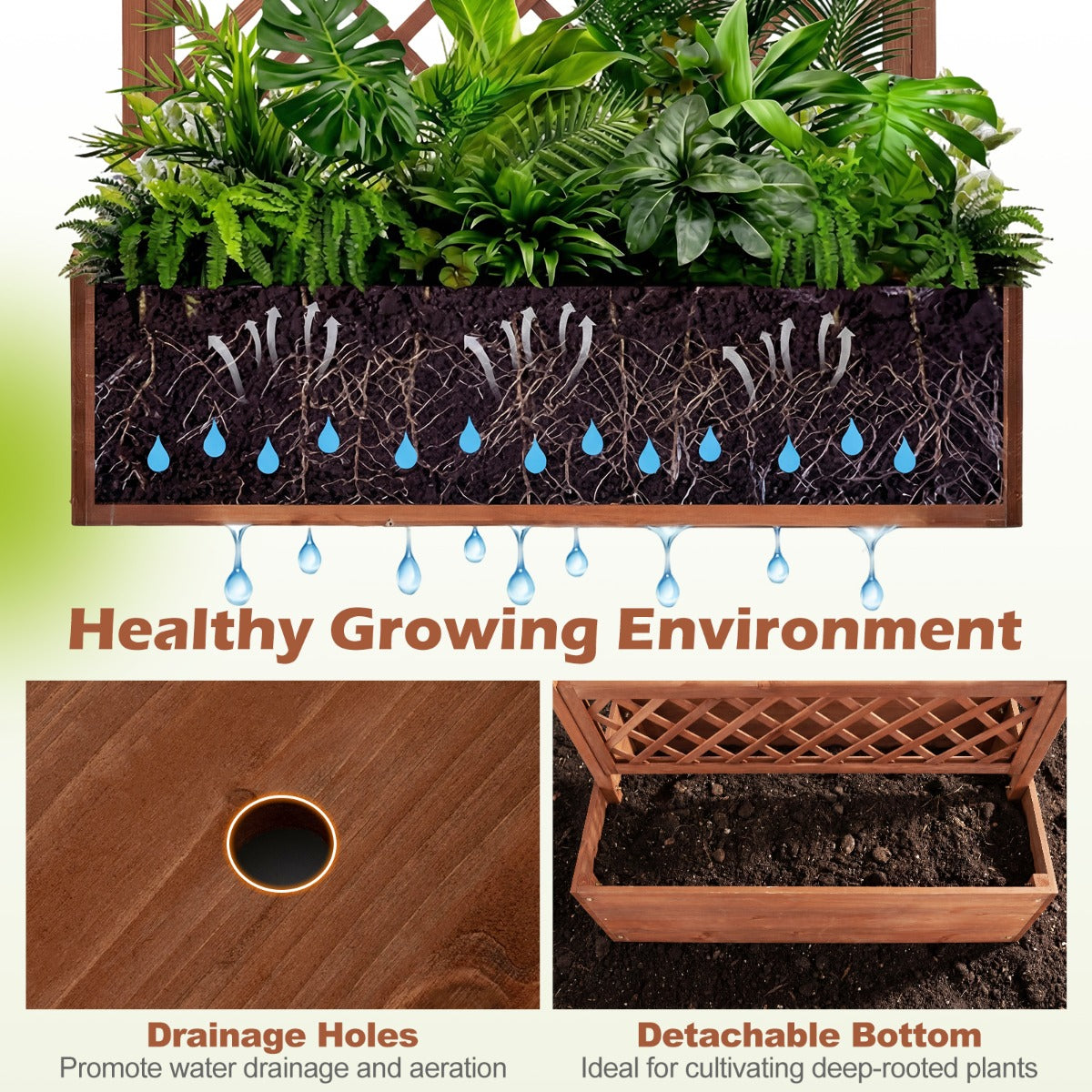 LIVSK Verhoogde Plantenbak - Houten Met Latwerk - Ruime Kweekruimte 97x52x27 cm - Stevig & Duurzaam - Bruin