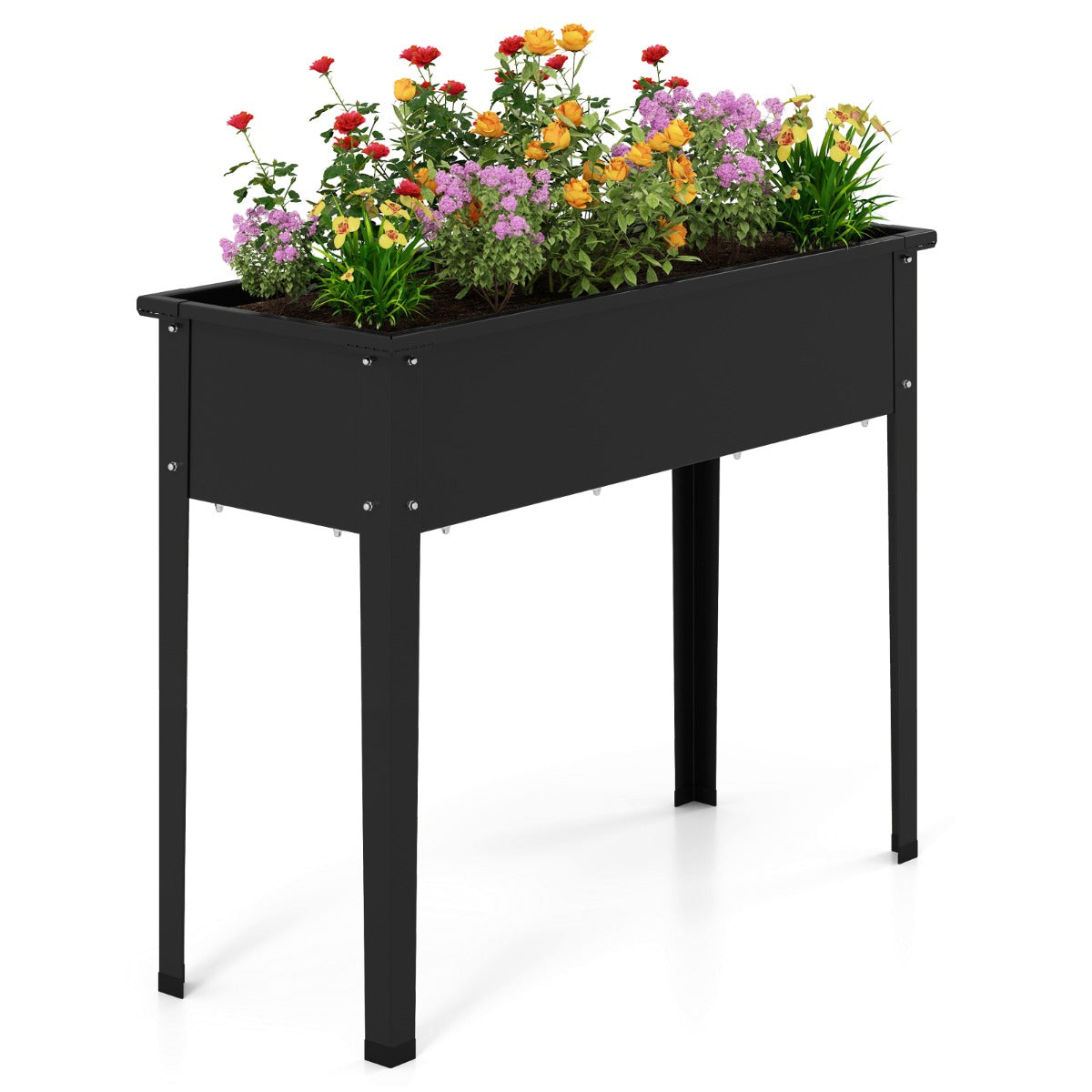 LIVSK Verhoogde Plantenbak - Roestvrij Staal - Geïntegreerd Afvoersysteem - Ergonomisch Ontwerp - 100 x 40 x 80 cm - Zwart