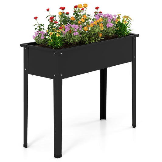 LIVSK Verhoogde Plantenbak - Roestvrij Staal - Geïntegreerd Afvoersysteem - Ergonomisch Ontwerp - 100 x 40 x 80 cm - Zwart