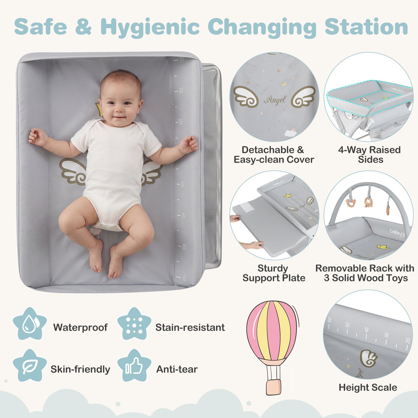 LIVSK Verschoningstafel - Multifunctioneel Verzorgingsstation - Verstelbare Hoogte - Veilig & Hygiënisch - Grijs