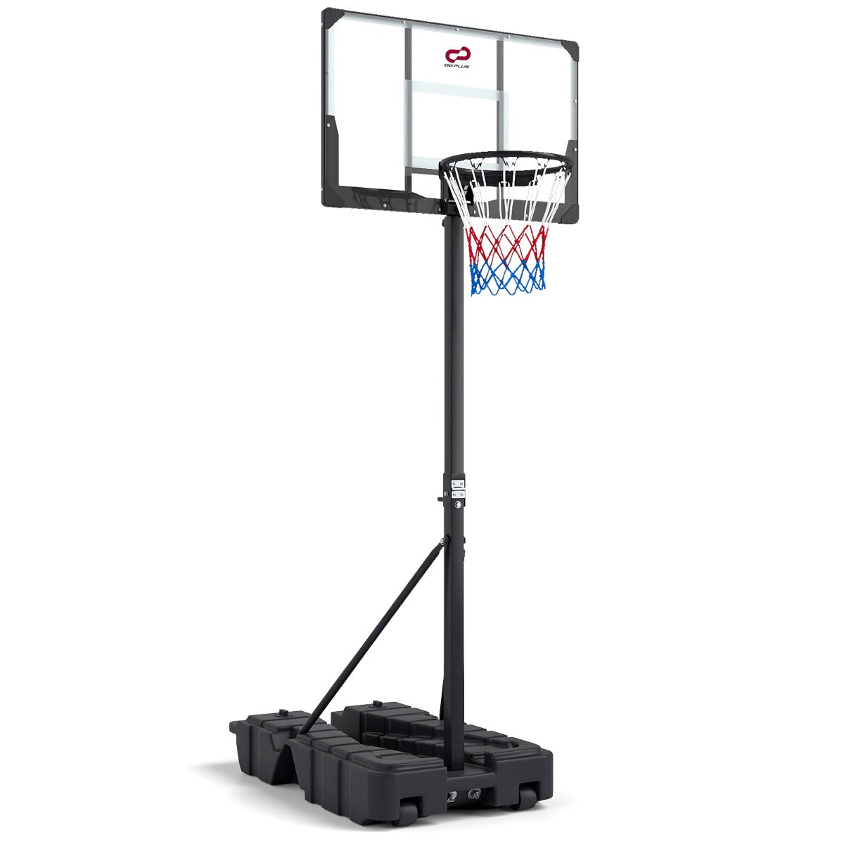 LIVSK Verstelbare Basketbalring - Hoogte 230-305 cm - Vulbare Voet tot 90 kg - Geïntegreerde Wieltjes - Zwart