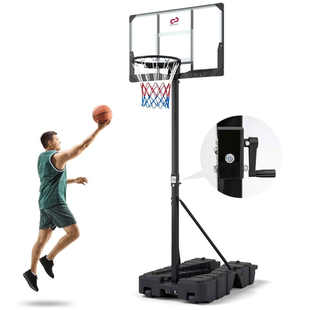 LIVSK Verstelbare Basketbalring - Hoogte 230-305 cm - Vulbare Voet tot 90 kg - Geïntegreerde Wieltjes - Zwart