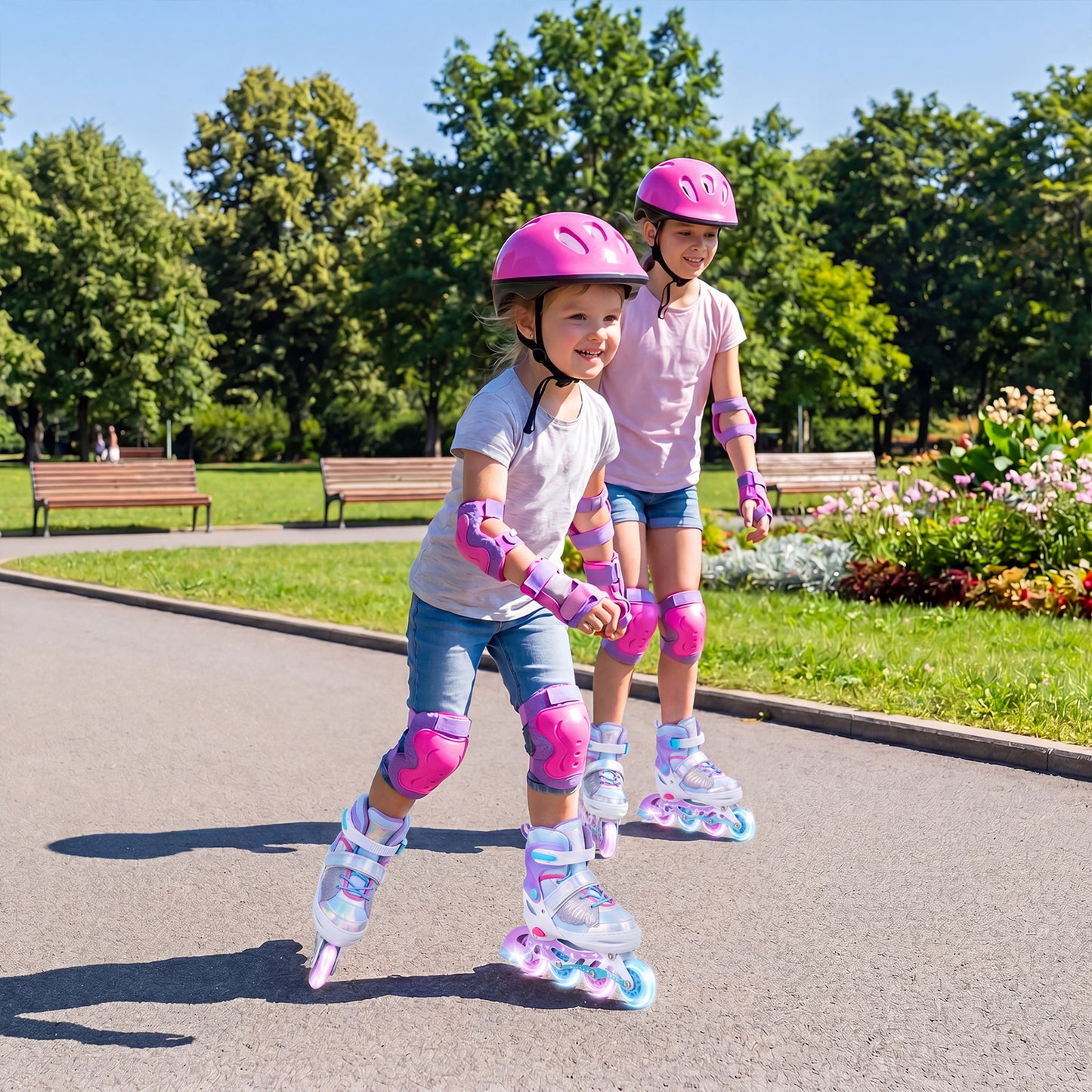 LIVSK Verstelbare Inline Skates - 4 Maten - LED Verlichte Wielen - Aluminium Frame - Ademend Mesh - Blauw