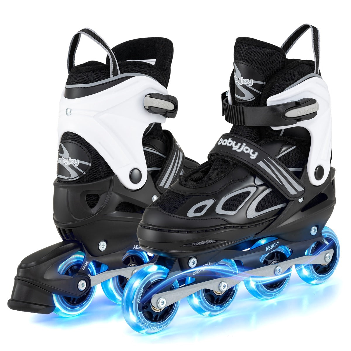 LIVSK Verstelbare Inline Skates voor Kinderen - 4 Maten - LED Verlichte Wielen - Comfortabel en Duurzaam - Wit & Zwart