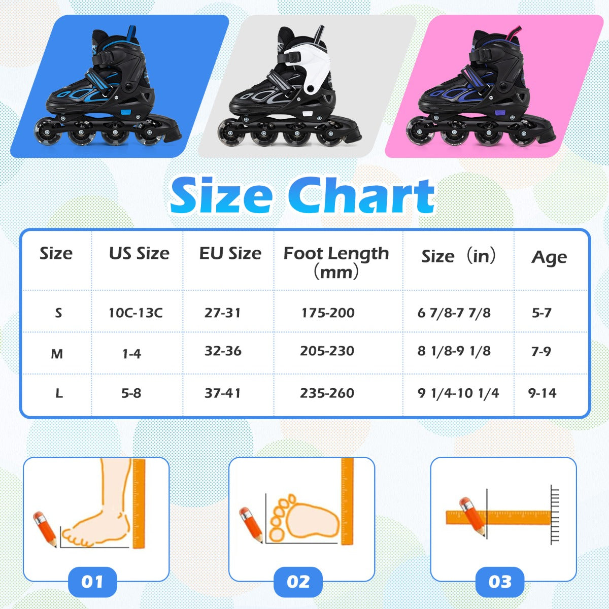 LIVSK Verstelbare Inline Skates voor Kinderen - 4 Maten - LED Verlichte Wielen - Comfortabel en Duurzaam - Wit & Zwart