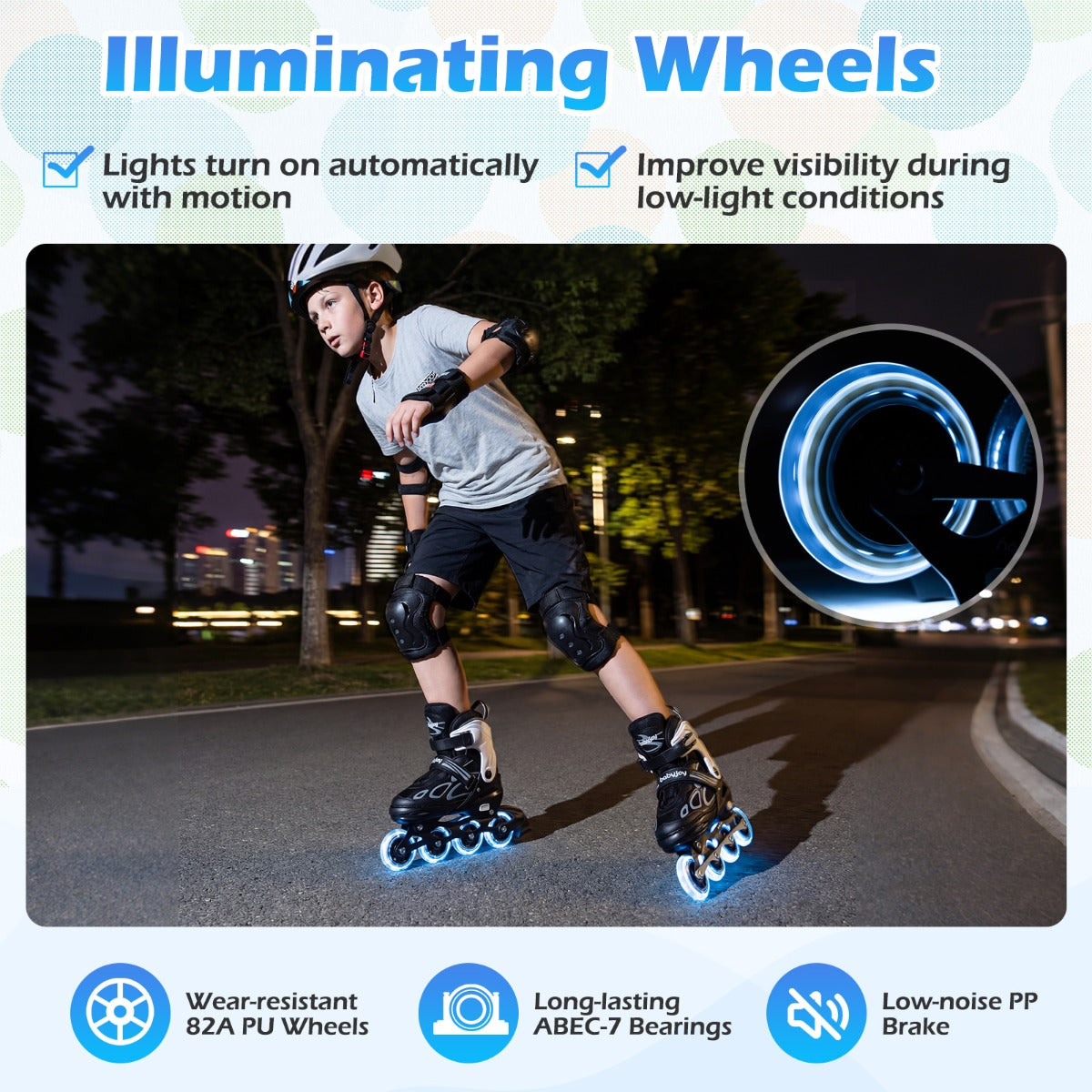 LIVSK Verstelbare Inline Skates voor Kinderen - 4 Maten - LED Verlichte Wielen - Comfortabel en Duurzaam - Wit & Zwart