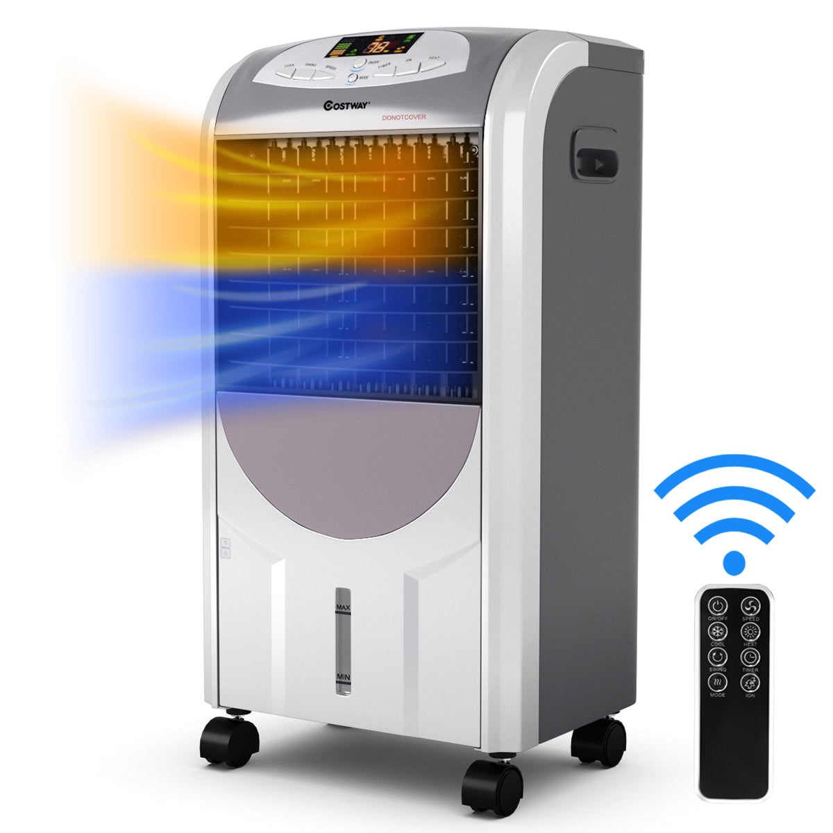 LIVSK Verwarming en Luchtkoeler - Multifunctioneel - LCD-Display - Afstandsbediening - 3 Snelheden - Grijs