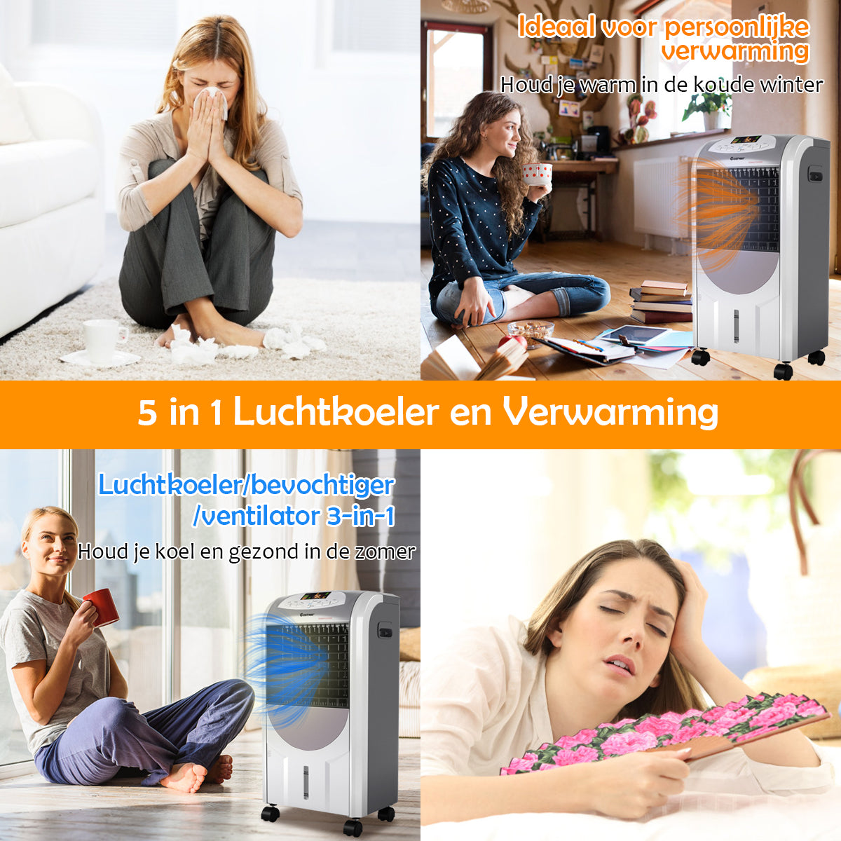 LIVSK Verwarming en Luchtkoeler - Multifunctioneel - LCD-Display - Afstandsbediening - 3 Snelheden - Grijs