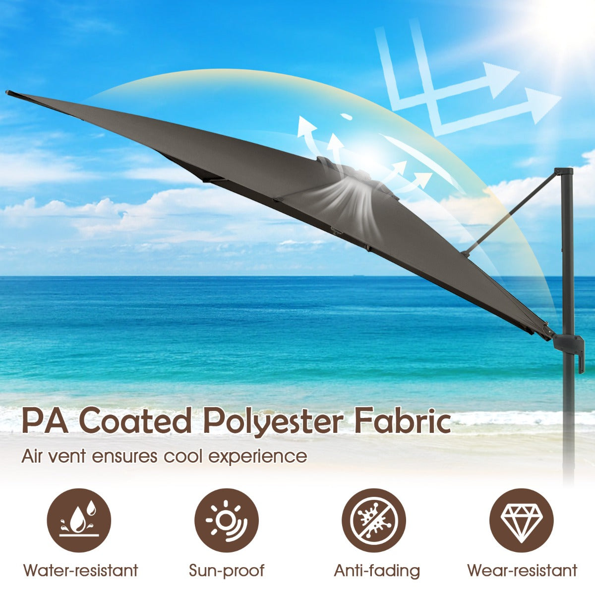 LIVSK Vierkante Parasol - 300 x 300 cm - 360° Draaibaar - 5 Verstelbare Hoeken - Aluminium en Polyester - Grijs