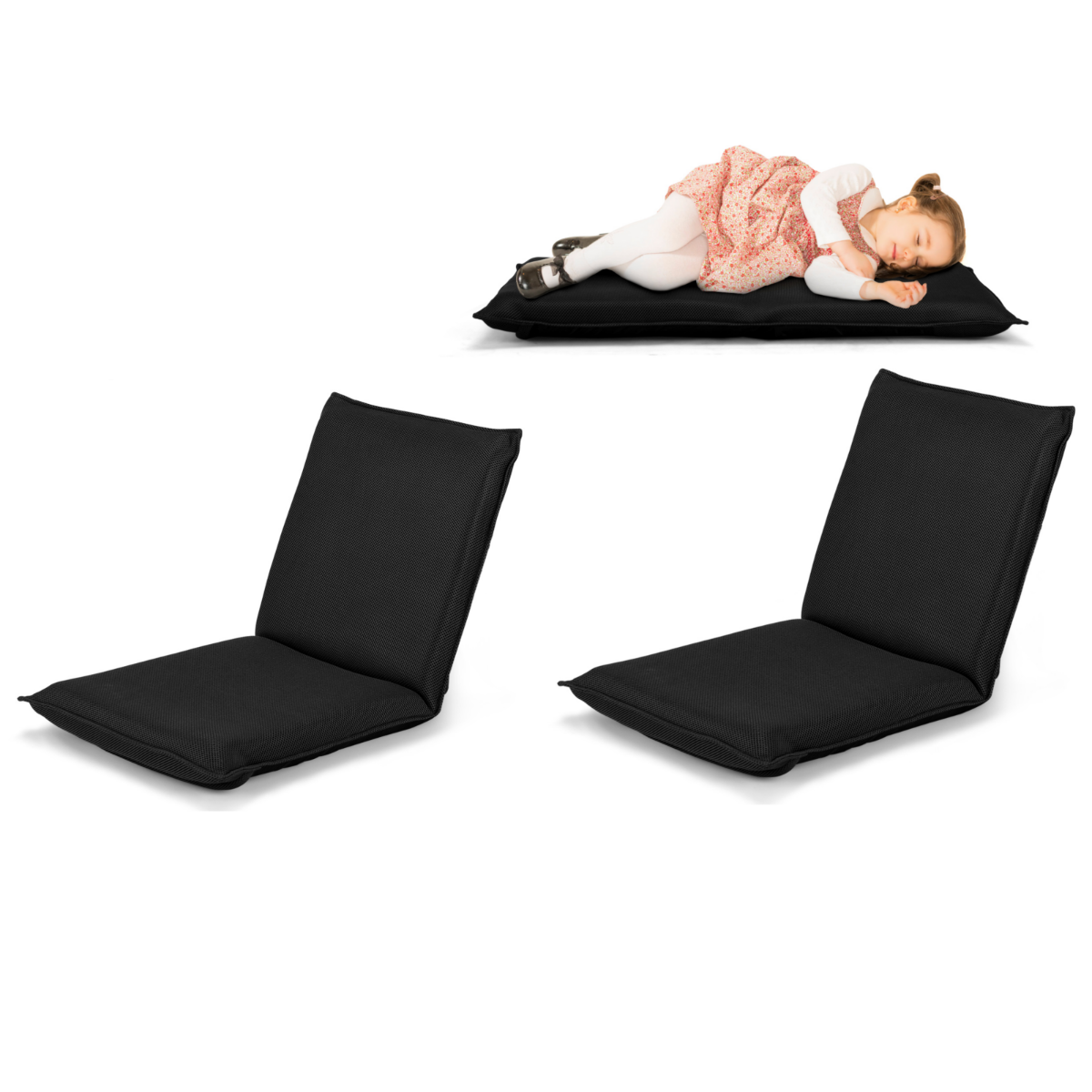 LIVSK Vloerstoel - 6-Traps Verstelbare Rugleuning - Gevoerde Zitting - Lichtgewicht Metalen Frame - Perfect voor Kinderen en